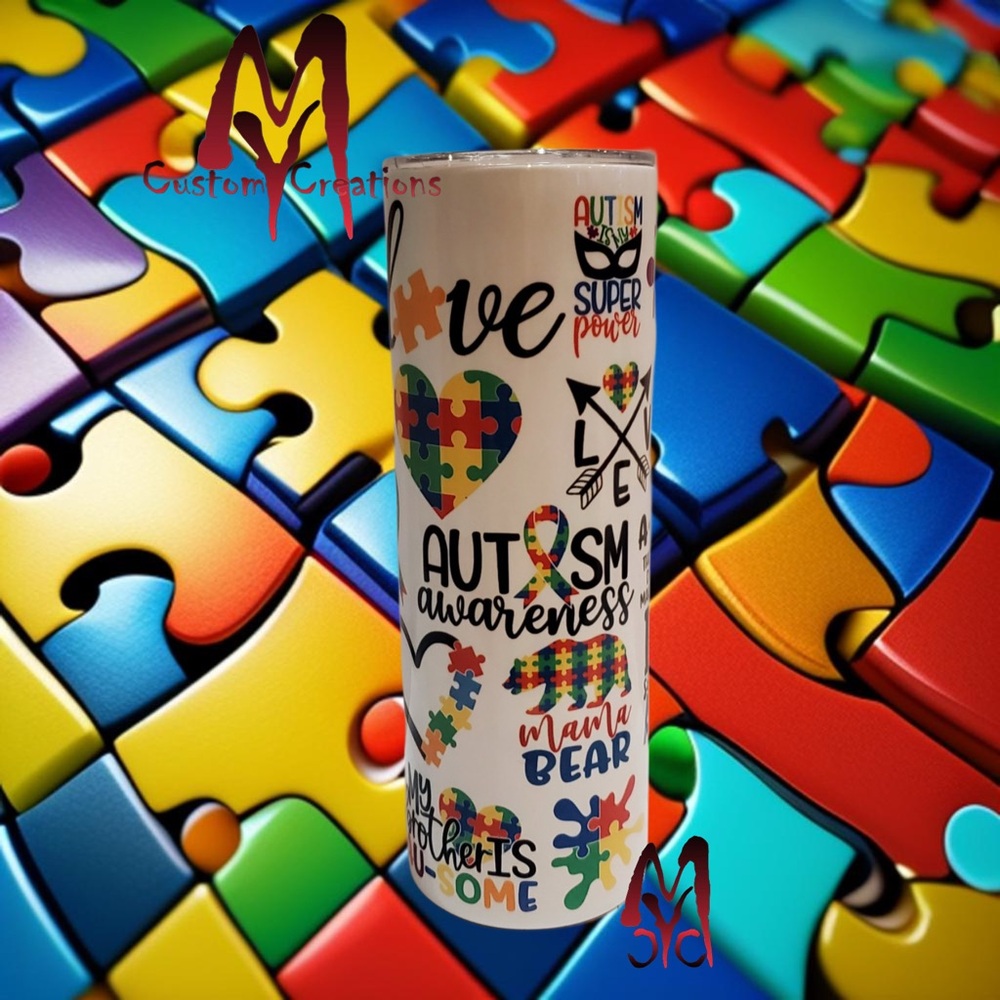 Autism Awareness Puzzle Theme Custom Skinny Tumbler 20oz Stainless Steel